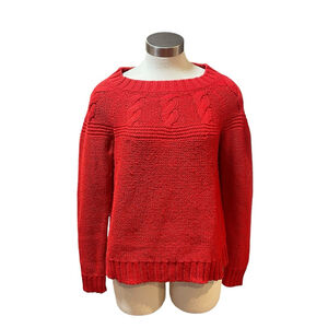aerie Sweater Chunky Cable Knit Holiday Cherry Red Sz. M